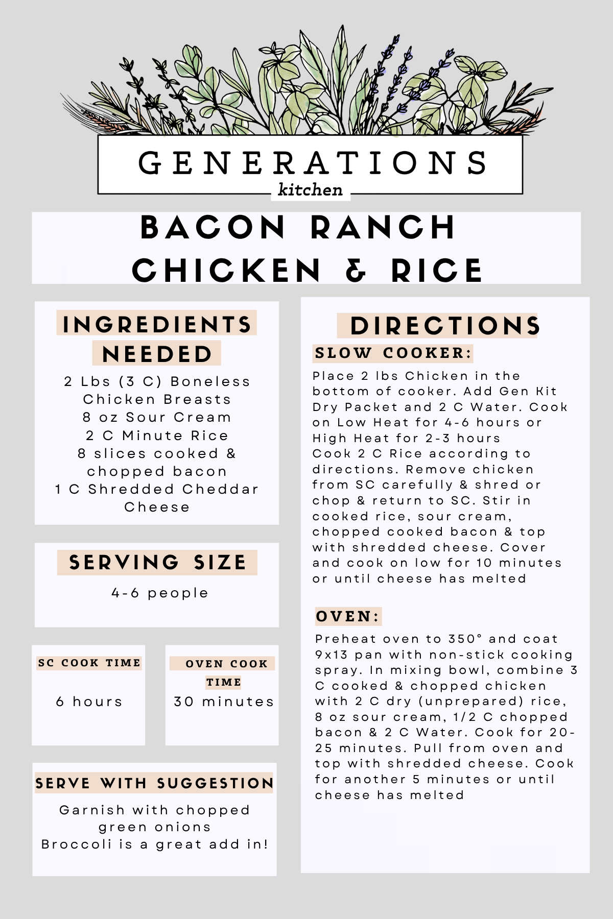 Bacon Ranch Chicken & Rice Dry Mix