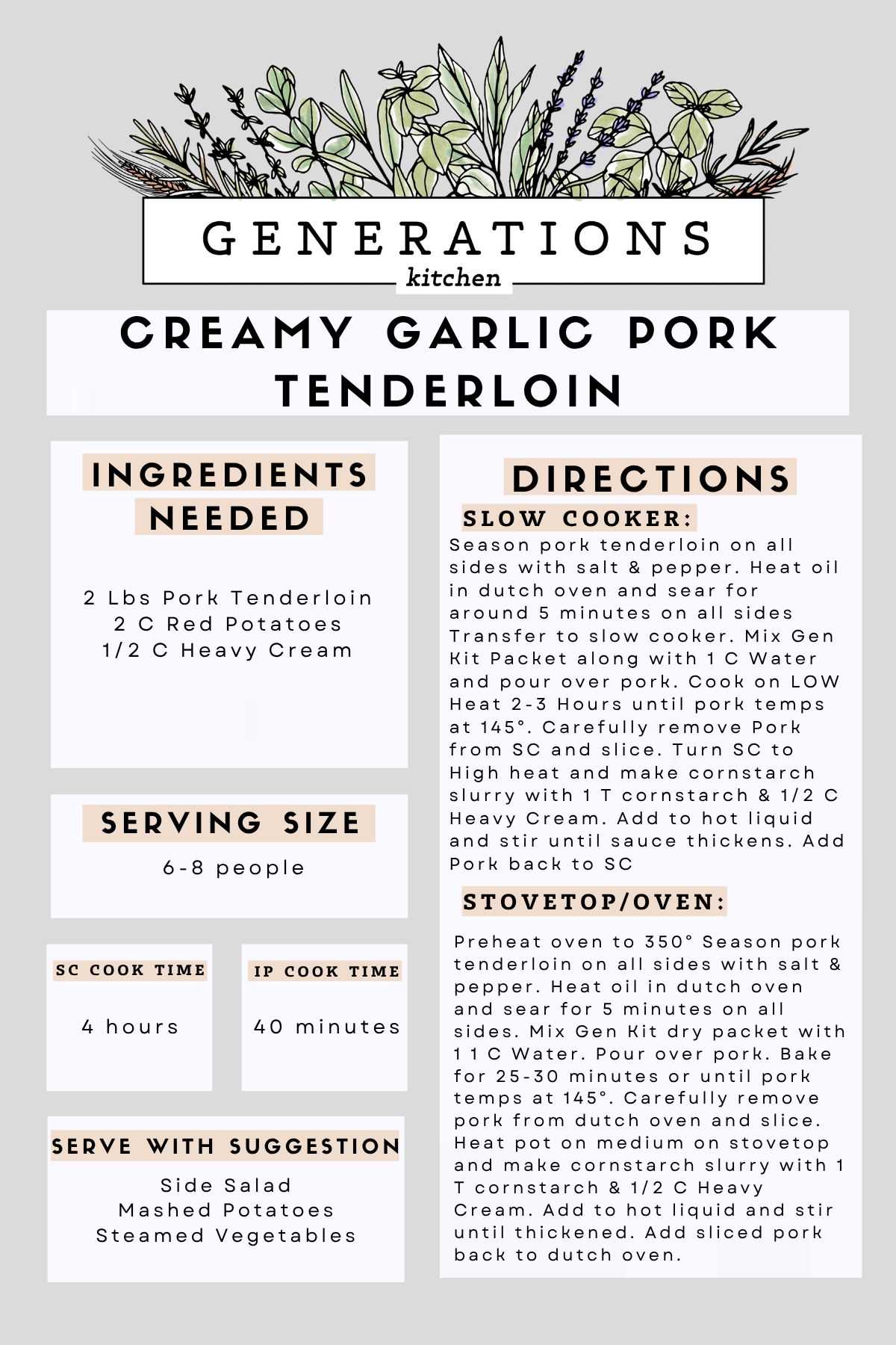 Creamy Garlic Pork Dry Mix