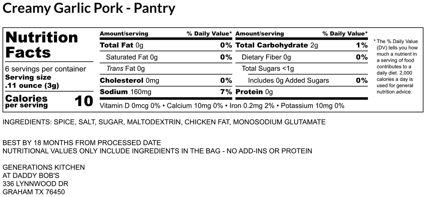 Creamy Garlic Pork Dry Mix